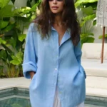 Bornladies 100% Cotton Spring Summer Versatile Lazy Casual Shirt Women's Fashionable Solid Color Loose Shirt Cardigan Shirt