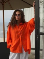 Bornladies 100% Cotton Spring Summer Versatile Lazy Casual Shirt Women's Fashionable Solid Color Loose Shirt Cardigan Shirt - Image 5