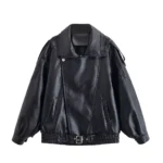 HH Autumn Faux Leather Jacket For Women Casual Solid Long Sleeve Zipper Pu Leather Coats New Fashion Female Streetwear - Image 7