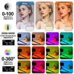 LED RGB Camera Light Full Color Output Video Light Kit Dimmable 2500K-9000K Bi-Color Panel Light CRI 95+ Rechargeable 3300mAh - Image 4
