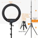 18 inch Ring Light with Tripod Stand 55W 3000-5800K CRI 90 Photo Studio Light for Vlog Video Shooting Makeup Selfie Ring Light - Image 3