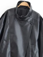 Women's Jacket Fall 2025 New Black Long Sleeve Pebble Faux Leather Jacket Motorcycle Style Personality Fashion - Image 3