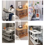이동식 사이드 테이블 높이조절 책상 Mobile Bedside Table, Household Lifting Computer Desk - Simple Double-layer Small Office Desk -80x40 - Image 6