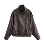 HH Autumn Faux Leather Jacket For Women Casual Solid Long Sleeve Zipper Pu Leather Coats New Fashion Female Streetwear - Image 9