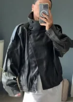 Women's Jacket Fall 2025 New Black Long Sleeve Pebble Faux Leather Jacket Motorcycle Style Personality Fashion - Image 6