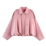 Women's Bomber Jackets Coats Fashion Turn-down Collar Long Sleeve Loose Coats Vintage Female Outerwear Chic Tops - Image 7