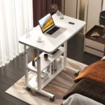 이동식 사이드 테이블 높이조절 책상 Mobile Bedside Table, Household Lifting Computer Desk - Simple Double-layer Small Office Desk -80x40