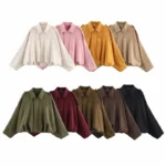 Women's Bomber Jackets Coats Fashion Turn-down Collar Long Sleeve Loose Coats Vintage Female Outerwear Chic Tops - Image 6