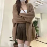 Korean version V-collar lazy wind cardigan Japanese department simple sweater female spring and autumn winter casual loose knit - Image 4
