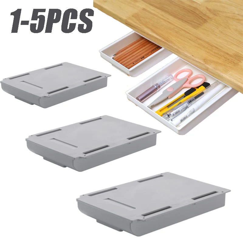 Sc377f0307c46408c917885560018e0c3M.webp Adhesive Under Desk Drawer Organizer Hidden Table Storage Box Slide Out Tray Simple Sundries Cosmetics Stationery Organizer - Image 1