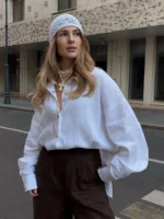Bornladies 100% Cotton Spring Summer Versatile Lazy Casual Shirt Women's Fashionable Solid Color Loose Shirt Cardigan Shirt - Image 7