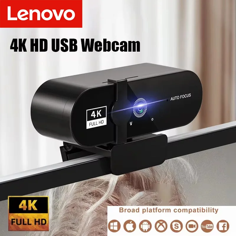 Se25d53fd19354d6087f901ab65ab6bcff.webp Lenovo 4K HD Webcam 1080P Mini Camera 2K Full HD Webcam Microphone 30fps USB Webcam For Auto Focus PC Laptop Video Camera NEW - Image 1