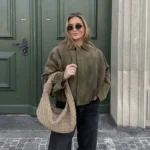 Women's Bomber Jackets Coats Fashion Turn-down Collar Long Sleeve Loose Coats Vintage Female Outerwear Chic Tops - Image 2